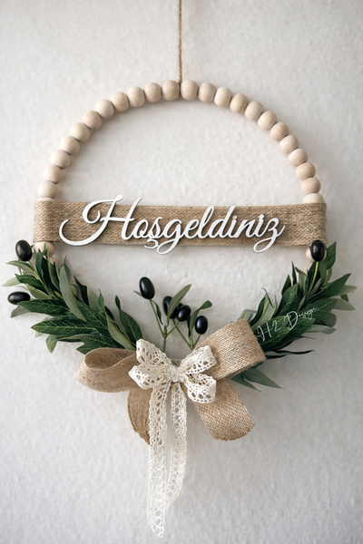 H2 Design Ahşap boncuklu zeytin dalı kapı süsü
