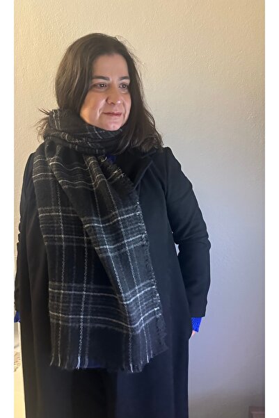 ALS Tasarım Dünyası Şal puf gros cu model pătrat, negru, lungime eșarfă 205 x...