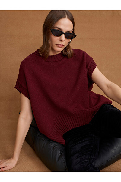 Dilvin 10839 Wool Blend Oversized Sweater-Burgundy