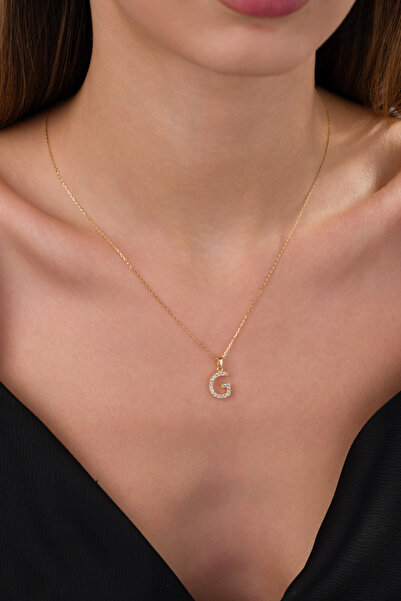 Zeynepli gold & jewelry 14 AYAR ALTIN TAŞLI G HARFLİ KOLYE