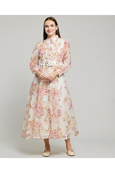 R&B فستان قميص بطبعة زهور وأكمام طويلة