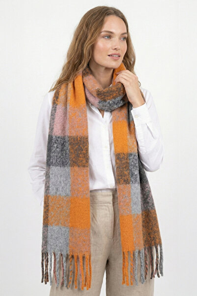 robanu Eșarfă de iarnă supradimensionat cu model în carouri portocalii, cu te...