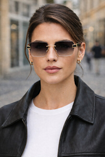 XBLACK ORJİNAL UV400 Gold Detaylı Kare Cam KADIN Güneş Gözlüğü Kılıf Bez