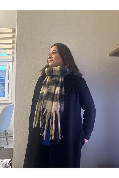 ALS Tasarım Dünyası Şal puf gros cu model pătrat, culoare verde, lungime eșar...