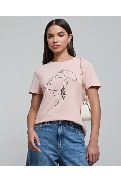 R&B Embellished T-Shirt with Crew Neck and Short Sleeves