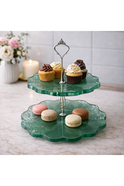 ARTEVIA HOME Green Mist Epoksi İki Katlı Sunumluk - Kurabiyelik, Servis tabağı