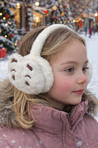 TAKIŞTIR Căști de pluș cu figurină de ursuleț de culoare crem