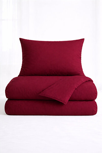İQON Flat Duvet Cover+Pillowcase Set 100% Cotton Single Size Burgundy-Burgundy