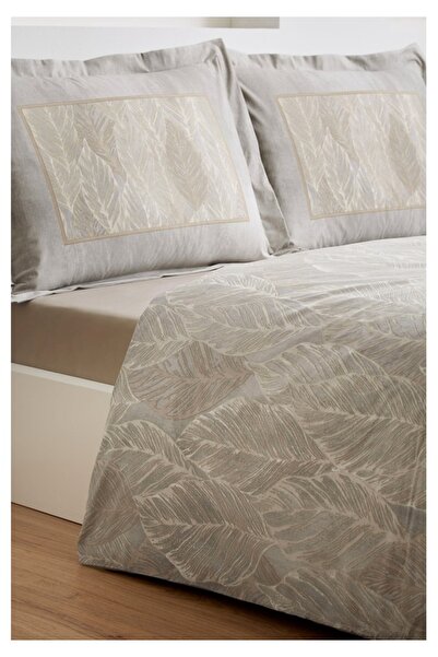 Özdilek Folha De Ouro Double Fitted Sheet Duvet Cover Set Beige