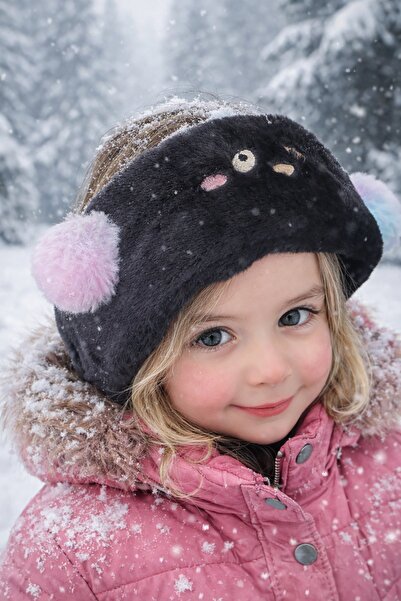 TAKIŞTIR سماعات أذن من القطيفة على شكل دمية دب باللون الأسود