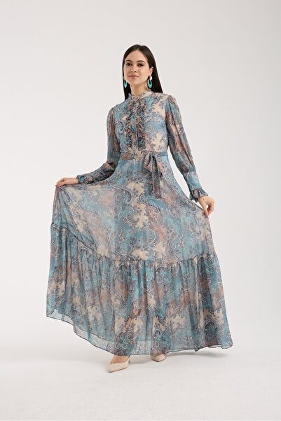 Stylish فستان ستايلش طويل اخضر مورد شيفون