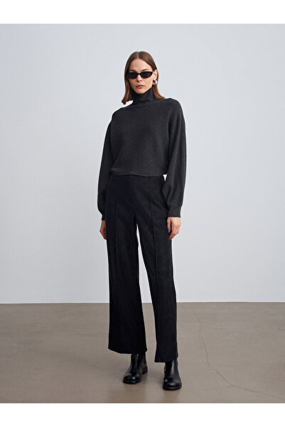 Dilvin 72252 Suede Look Trousers with Stitching Detail-Black