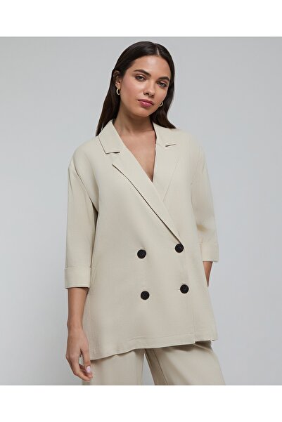 R&B بليزر سادة مزدوج الصدر بأكمام طويلة