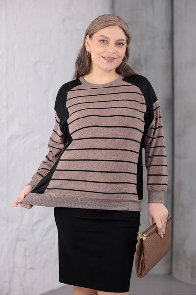 Siyezen Plus Size Leather Detailed Soft Sweater