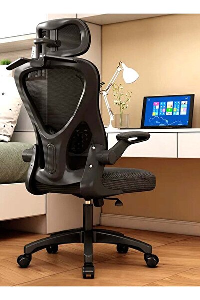 DROGO كرسي مكتب مريح، كرسي شبكي بظهر مرتفع مع مسند ذراع قابل للطي، وإمكانية ا...