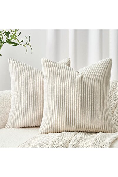 Puftic 2 li Kadife Dekoratif Kırlent Kılıfı Çizğili Desenli Yastık Kılıfı