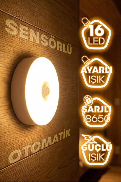 Telvesse 16LED 3MOD Hareket Sensörlü Şarjlı LED Işık Mıknatıslı Kablosuz Gece...