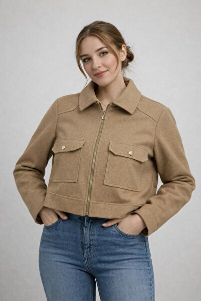 ModaPlaza Women's Zippered Short Cashmere Coat 60553