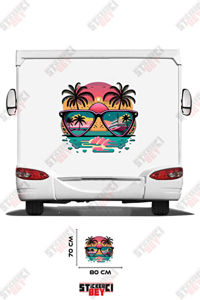 STİCKERCI BEY Summer Themed Palm Tree Patterned Glasses Visual Caravan Sticke...