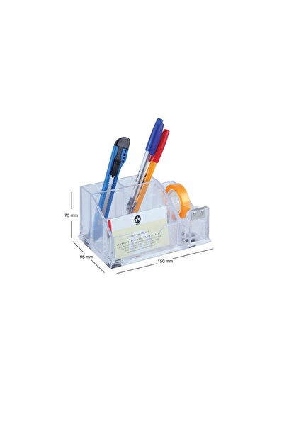 Ark منظم سطح المكتب متعدد الأغراض وحامل أقلام شفاف مع قاطع شريط