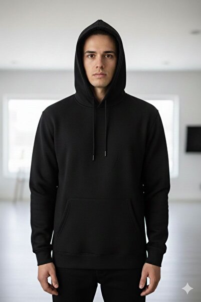 CAST COLLECTİON Ανδρικό μαύρο φούτερ Angelica Rose με λεπτομέρεια και κουκούλα