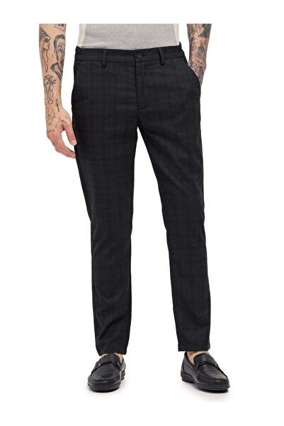The Bear House Men's Checked Slim Fit Formal Trouser