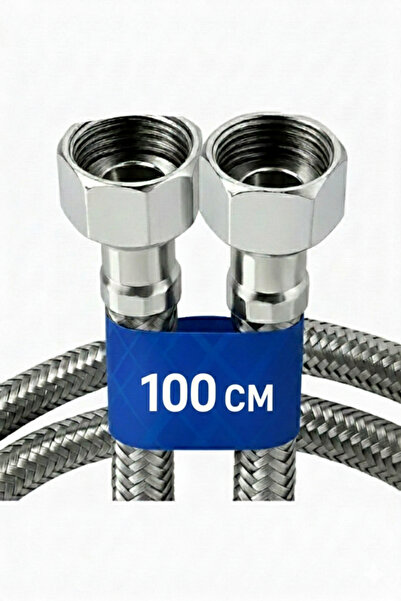 YAPI KALİTE Toilet Hose 2 Pieces 3/8 Steel Stainless Braided Flex Hose 100 cm