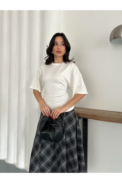 MODAMERSİ Women's Stone Back Lace-Up Detailed Blouse