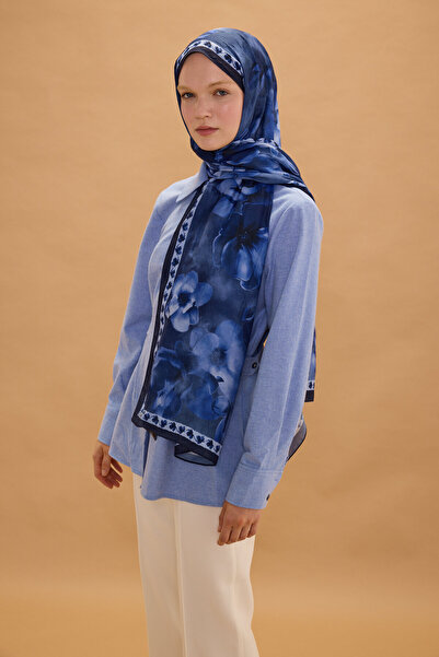 cs camellia scarf Opera Kash Shawl - Navy Blue