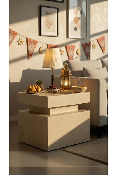 terndat طاولة جانبية بديل الرخام خشن -تصميم هندسي عصري وفاخر