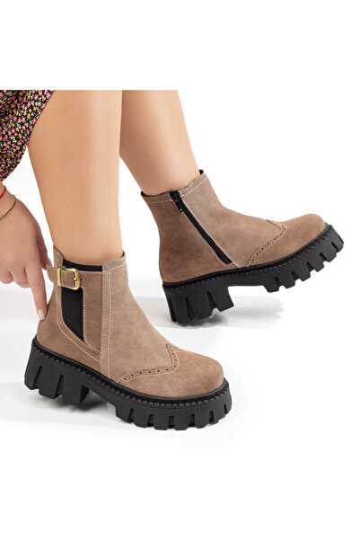 Modlet.ro Ghete negre de damă cu inserții elastice și talpă groasă din piele ...