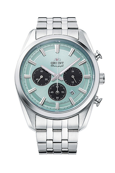 Orient RA‑TX0304L Solar Chronograph Men’s Watch | Sky‑Blue Panda Dial