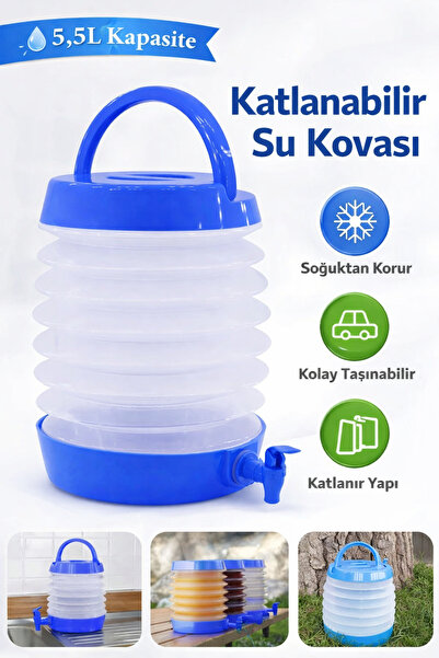 KAYRA LEATHER CRAFT Outdoor Musluklu Katlanır Su Bidonu Akordiyon Kamp Su Kov...