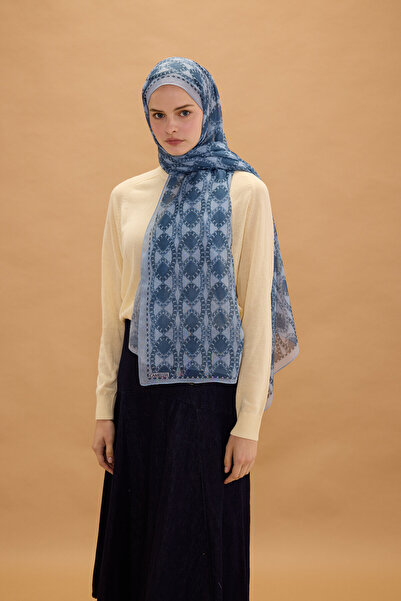 cs camellia scarf Şal Rami Praga - Albastru rece