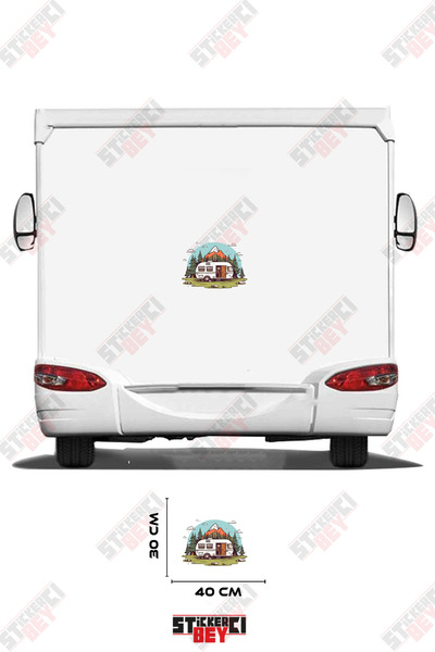 STİCKERCI BEY Camper Trailer Sticker Decal with a View of a Mountainous Forest