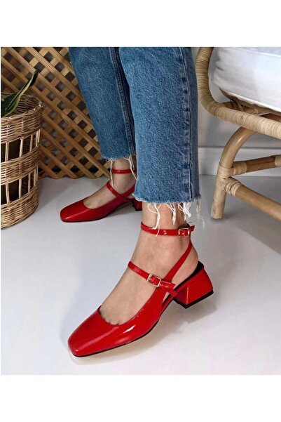 oyyo Rugan Arkası Açık Kare Burunlu Kısa Topuk Günlük Rahat Bej Babet Kadın T...