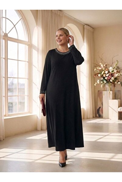 Hanezza Рокля с двойна яка и ръкави, с бродерия, в голям размер