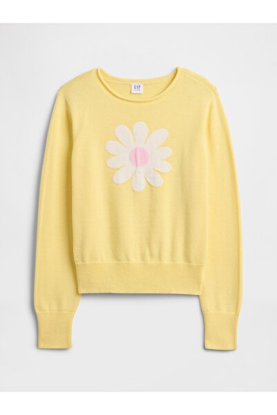 GAP Kız Çocuk Sarı Relaxed Roll-Neck Kazak