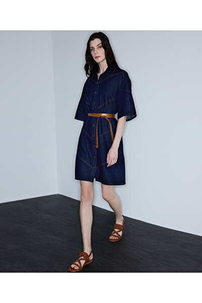 İpekyol Kontrast kuşaklı denim elbise
