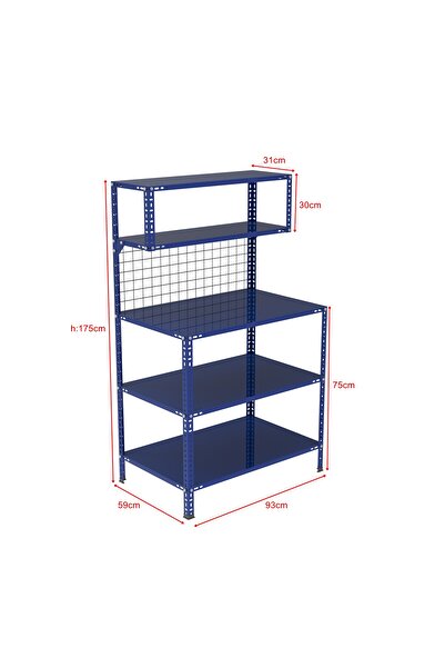 RafBurada 3 Katlı Mavi Paketleme Masası 59x93 cm - 2 Raflı Tel Kafesli , Atöl...