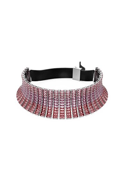 Swarovski 5705800 Kolye Matrix choker, Boguette cut, Pink, Rhodium plated