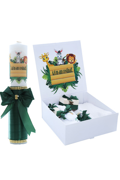 Inovius Set Cutie Trusou cu Lumanare, 9 Piese, "Azi m-am crestinat", Verde In...