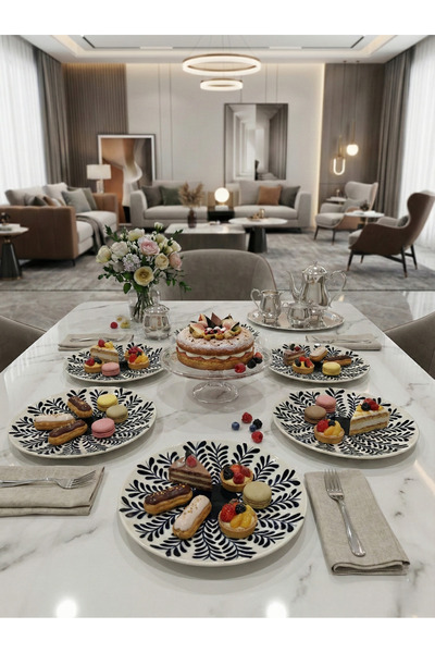 FARALYAHOME Porcelain Pasta Plate 20 cm Set of 6 Fish Scale Leaf Pattern Blue...