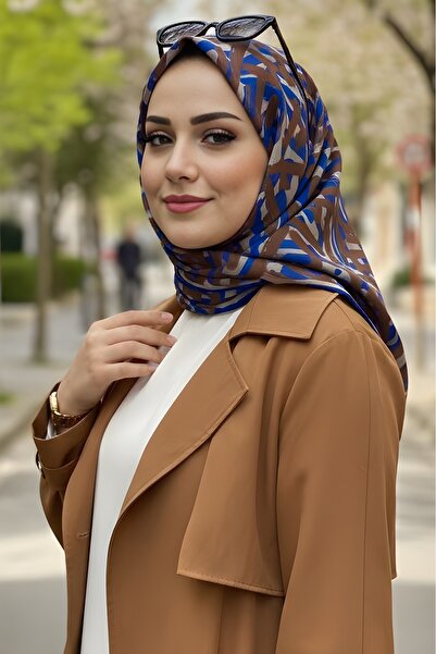 İmajButik الوشاح القطني الرقمي الناعم أزرق بلون الكوبالت باللون البني