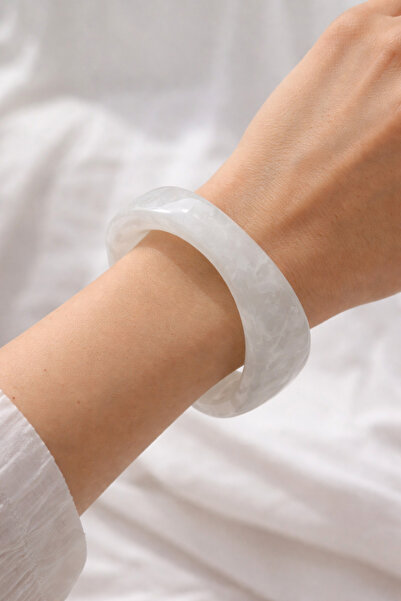 Sacce Scarves&Accessories Vintage Ekru Kemik Görünümlü Asimetrik Akrilik Bilezik