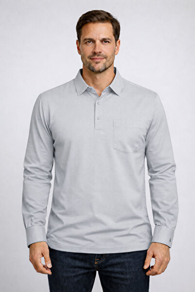 YAKAMEL قميص رجالي بياقة وأكمام طويلة مع جيوب، تي شيرت أساسي بقصة واسعة ومقاس...