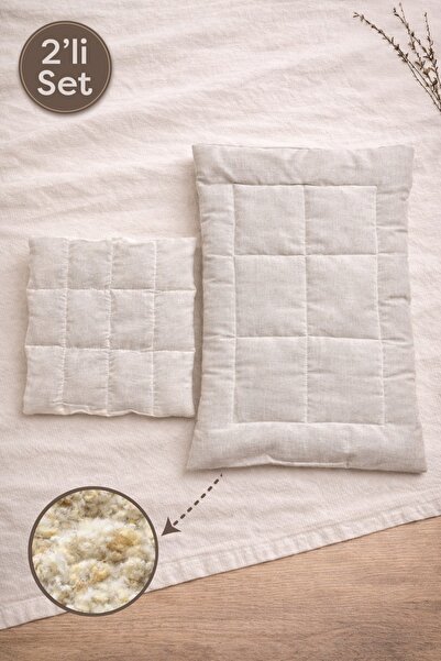 YUVOL 2'li %100 doğal yıkanmamış Koyun Yün Dolgulu 50x30cm-30x25cm