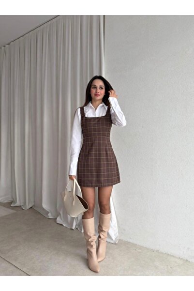 MOVELLA FASHİON KENDİNDEN GÖMLEKLİ YENİ SEZON EKOSE MİNİ GÖMLEK ELBİSE