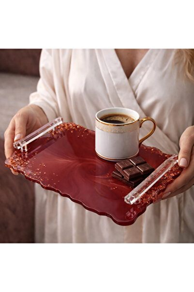 ARTEVIA HOME Red Stream - Küçük Tepsi - Bordo (35x21 cm) - Epoksi, Sunum, Söz...