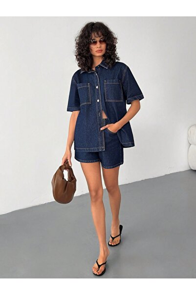 CARLOOG JEANS Denim Shirt & Shorts Set